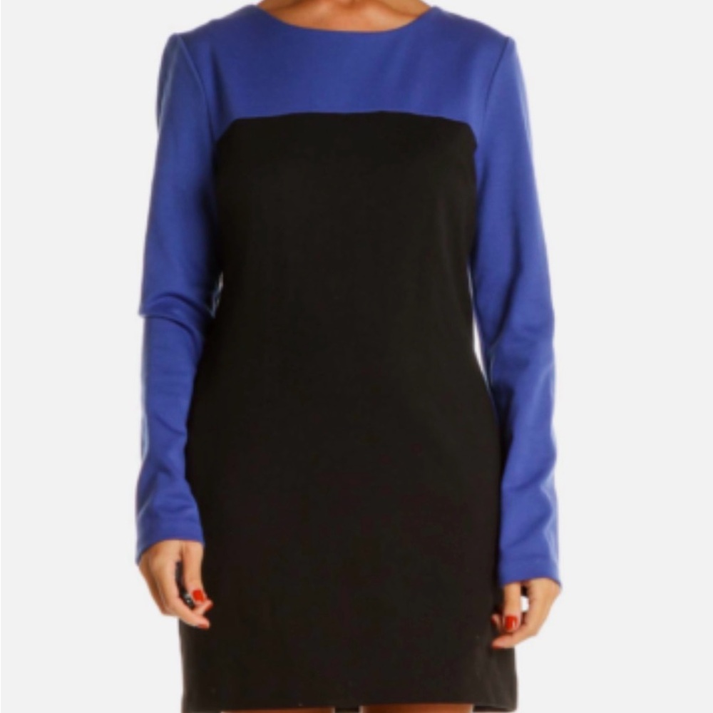 Michael Kors Blue and Black Long Sleeve Dress